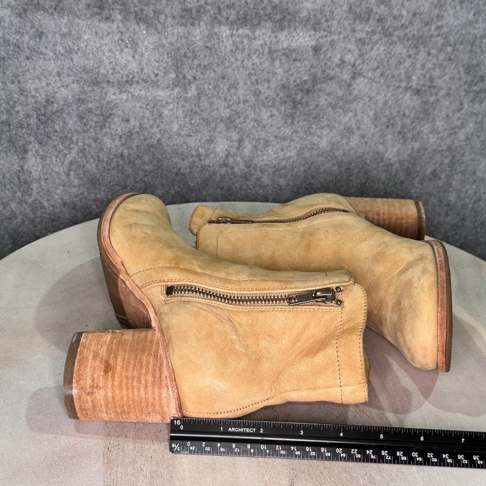 Frye Addie Double Zip Sand Tan Leather Ankle Boots Block Heel Women's Size 7.5 B - Picture 3 of 12